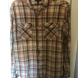 Gap Lived in Button Up Shirt Men's Size Small Orange Blue Plaid Long Sleeve